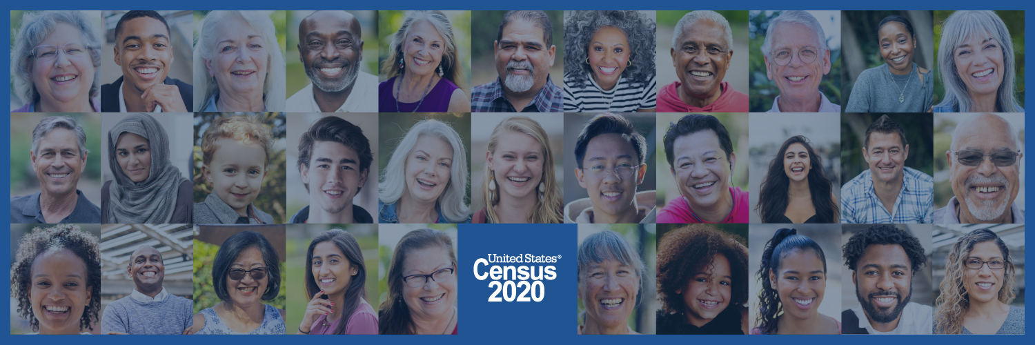 Grid of smiling people with text United States Census Bureau