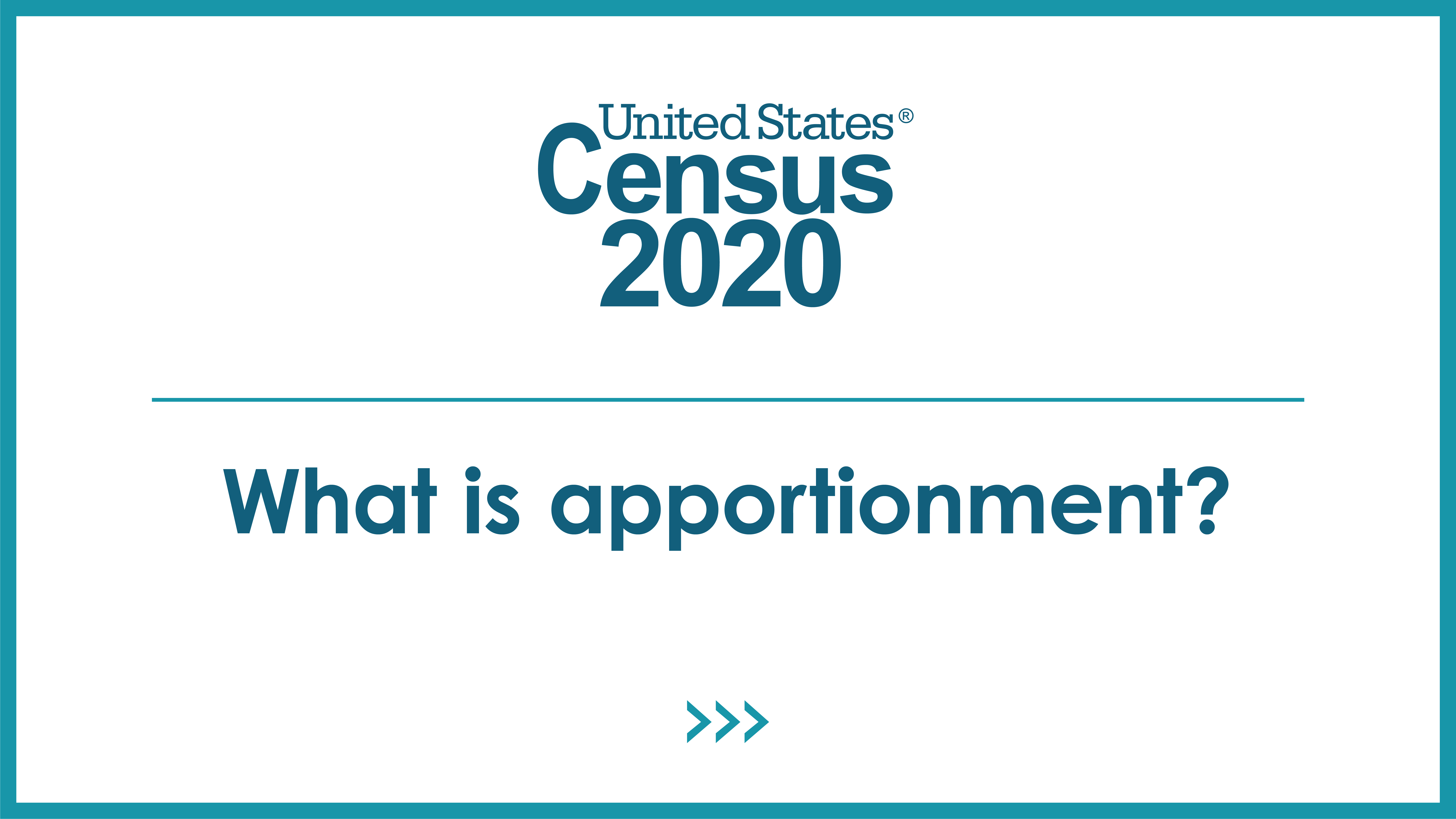 Slide with words 'United States Census 2020' and 'What is apportionment?'