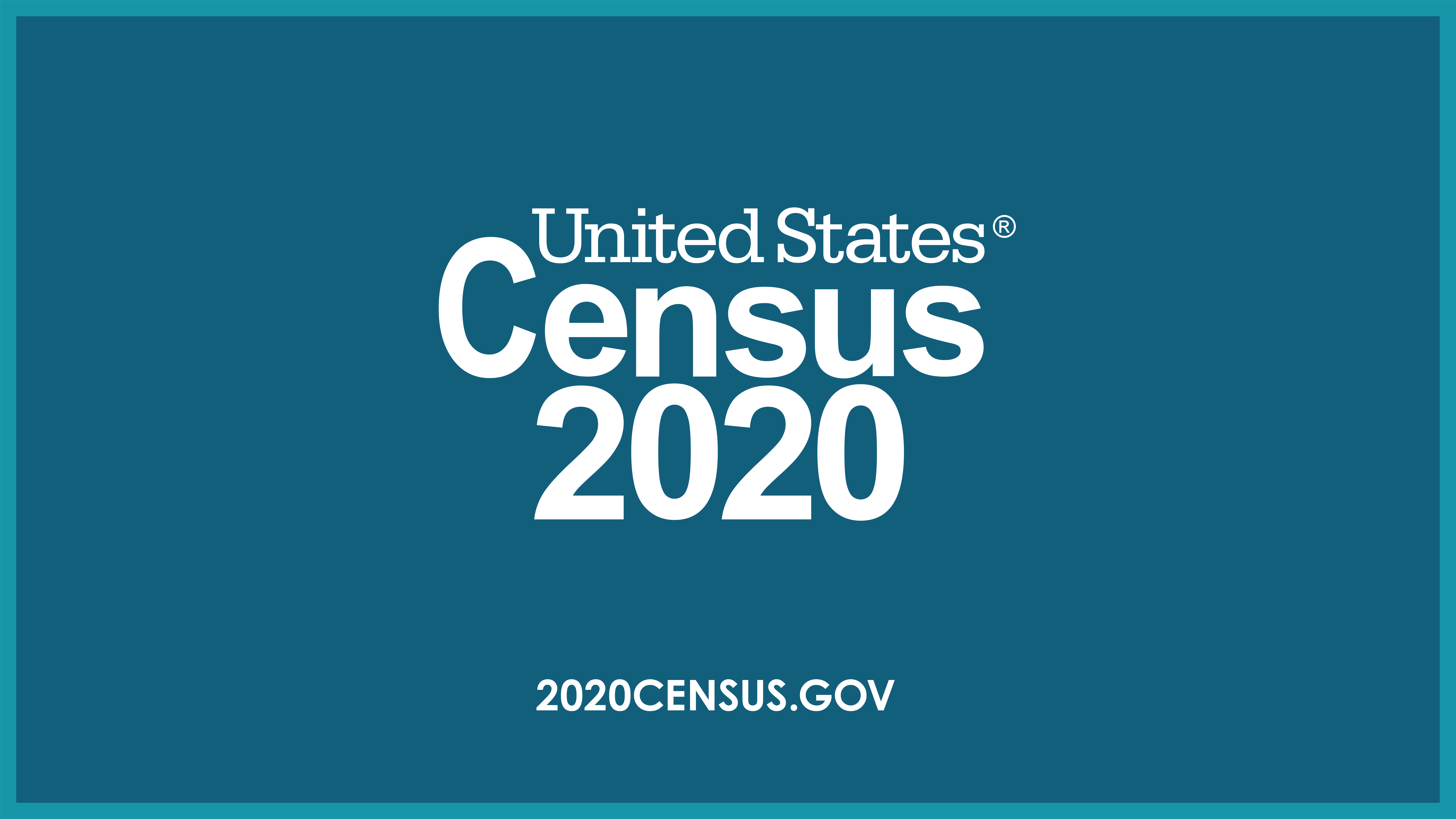 White text on teal background reading United States Census 2020