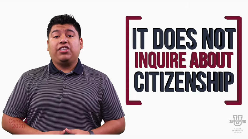 Image of a young man in a blue striped polo shirt on a white background. On the right, overlaid text reads It does not inquire about citizenship