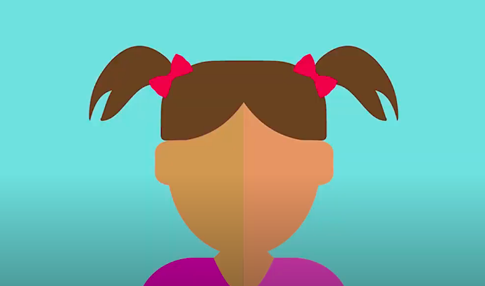 Cartoon of a girl with pigtails